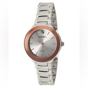 Silver Tone Rose Bezel Genuine Diamond Dial Bracelet Watch